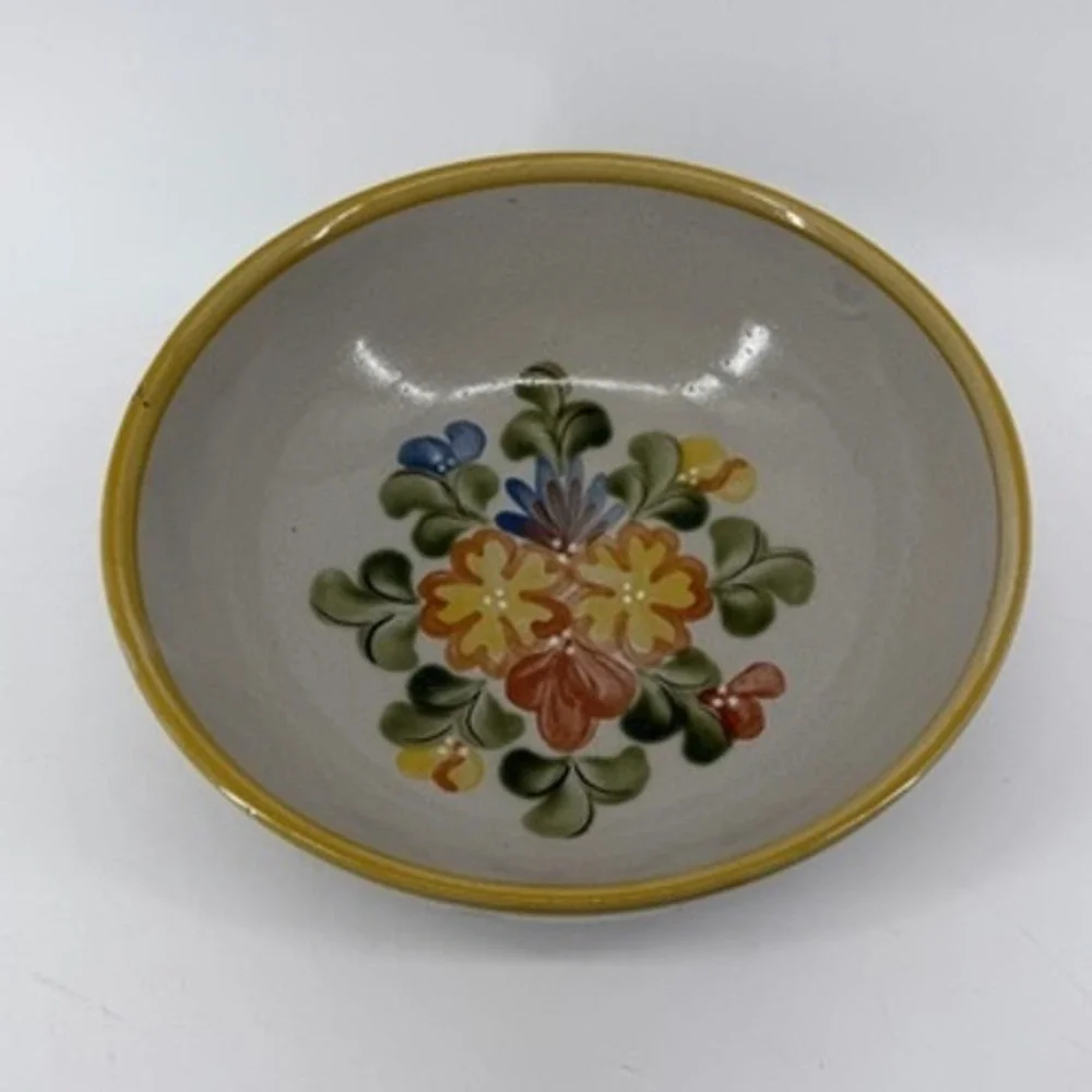 Louisville Stoneware Kentucky Hand Painted Floral Serving Bowl 10.75 Inch